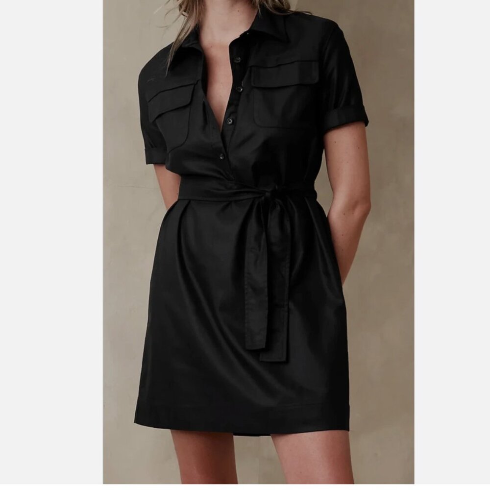Banana Republic UTILITY SHIRT DRESS Short Mini Black Shift Dress - size XL
